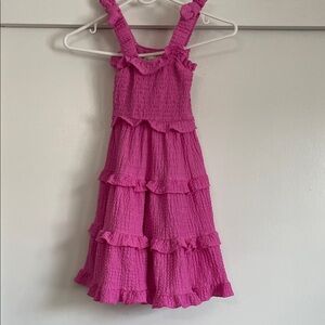 Girls Tiered Ruffle Smocked Dress - Hot Pink